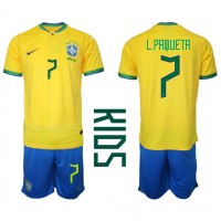 Koszulka piłkarska Brazylia Lucas Paqueta #7 Strój Domowy dla dzieci MŚ 2022 tanio Krótki Rękaw (+ Krótkie spodenki)